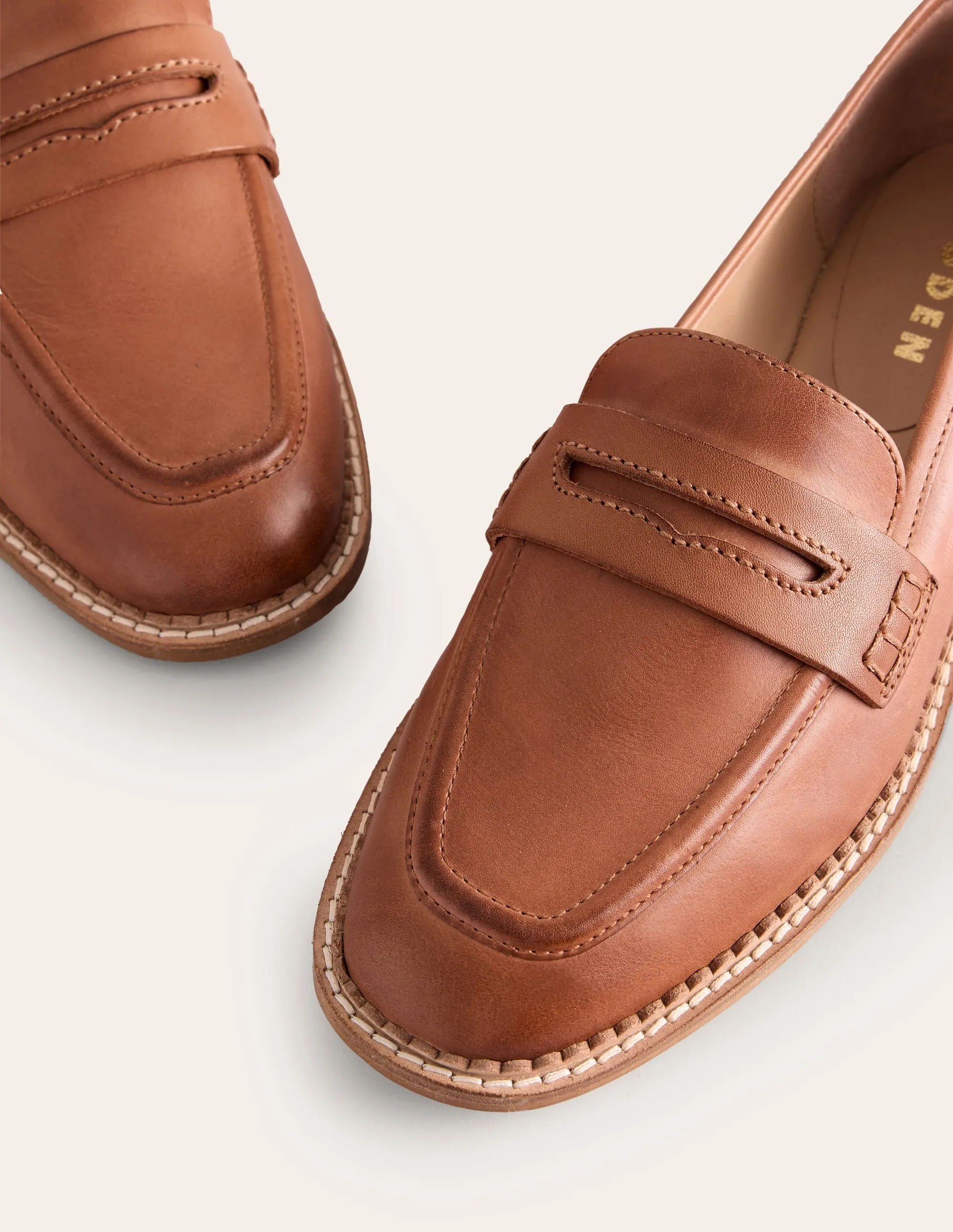 Nya Penny Loafers-Tan Burnished Leather casual match