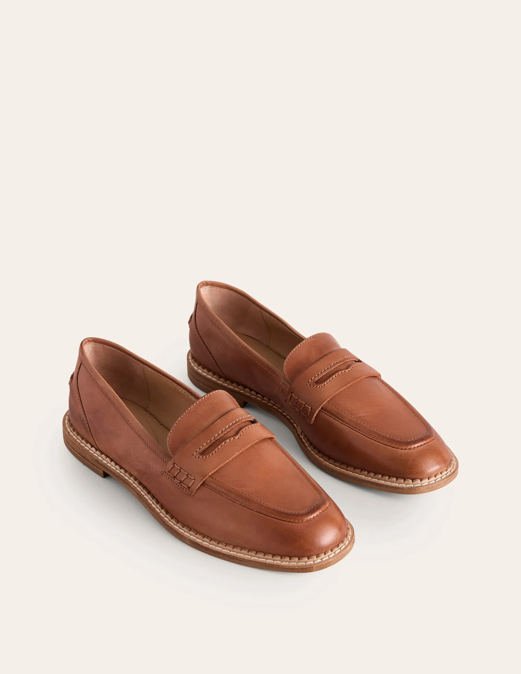 Nya Penny Loafers-Tan Burnished Leather anti slip sole