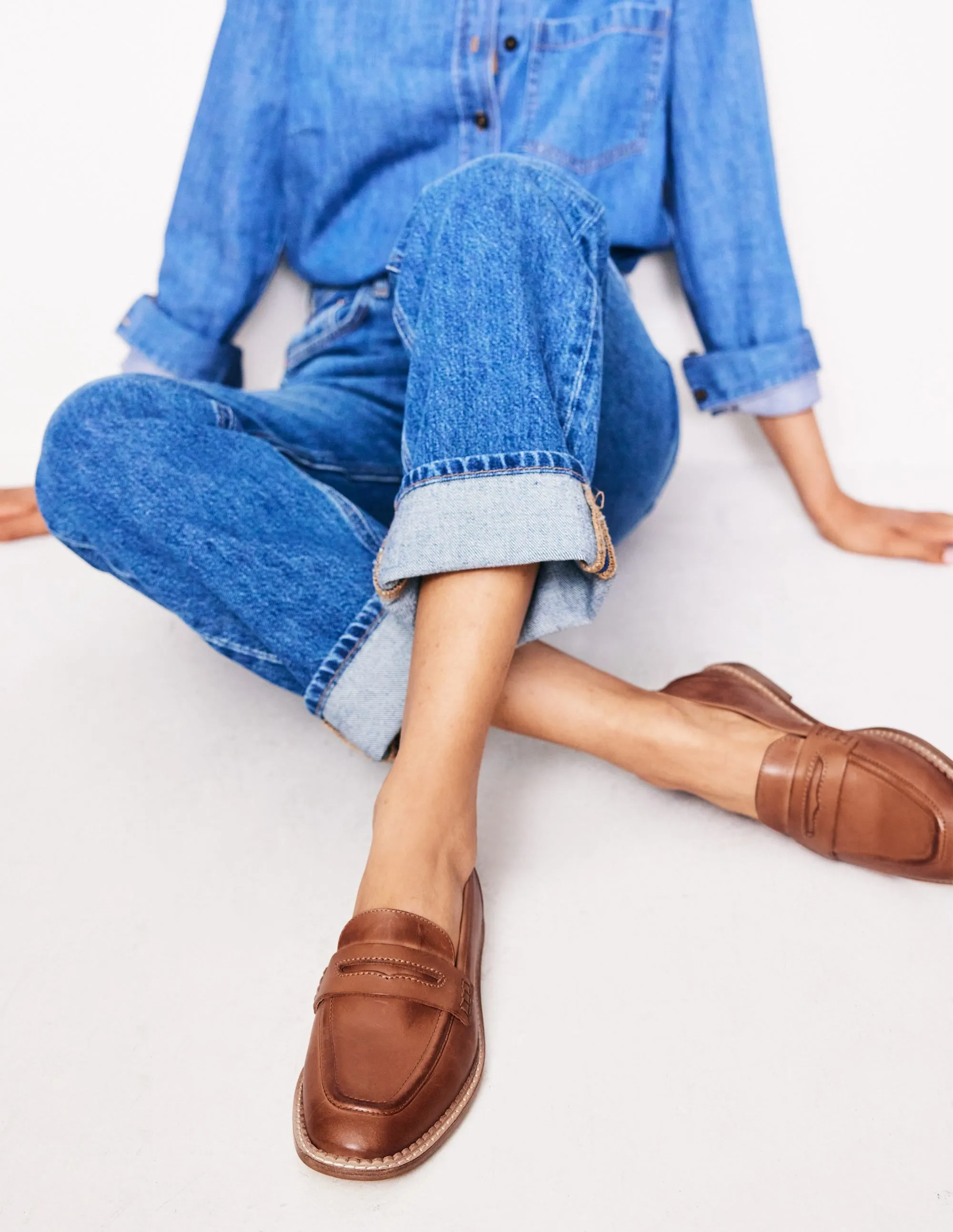 Nya Penny Loafers-Tan Burnished Leather pressure relief