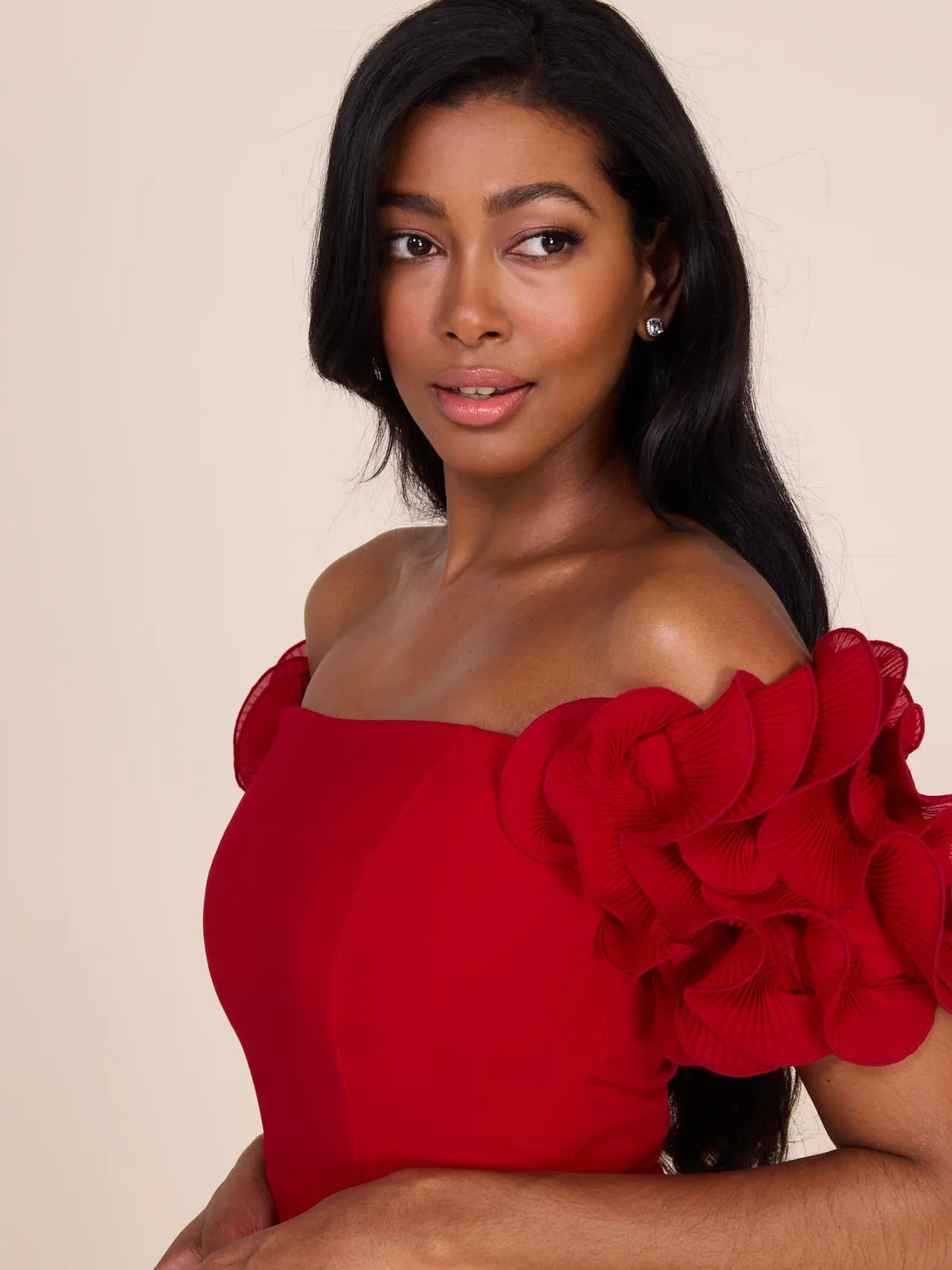 Off-The-Shoulder Gown With Chiffon Rosettes haute couture