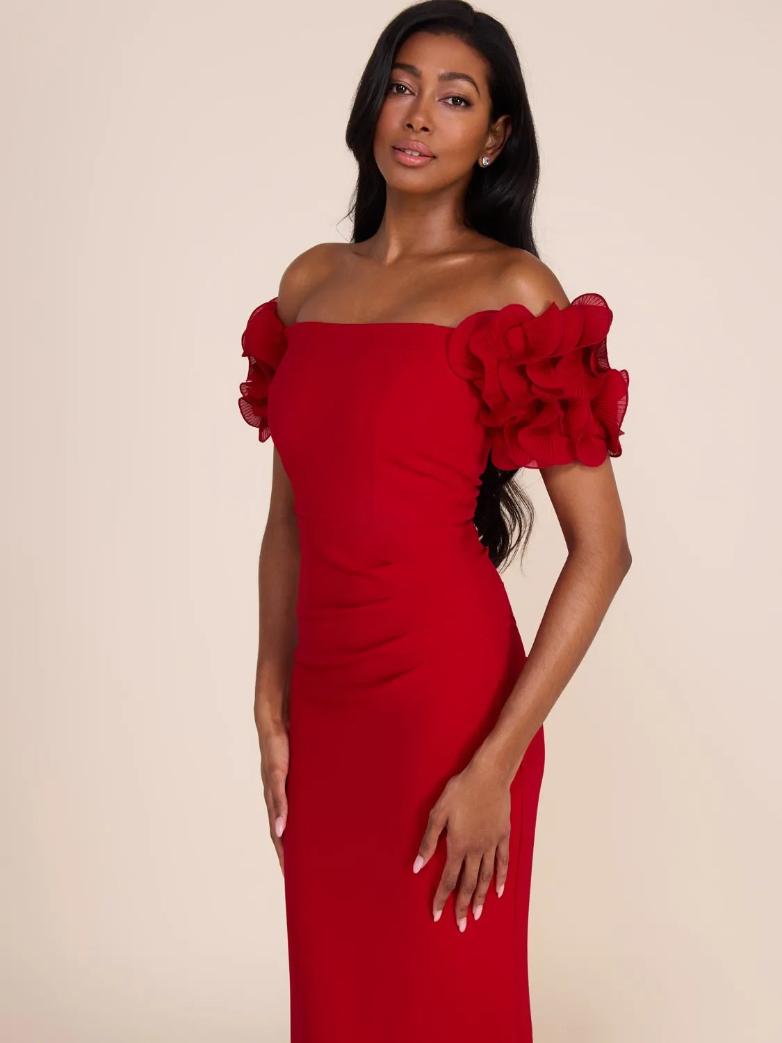 Off-The-Shoulder Gown With Chiffon Rosettes designer piece