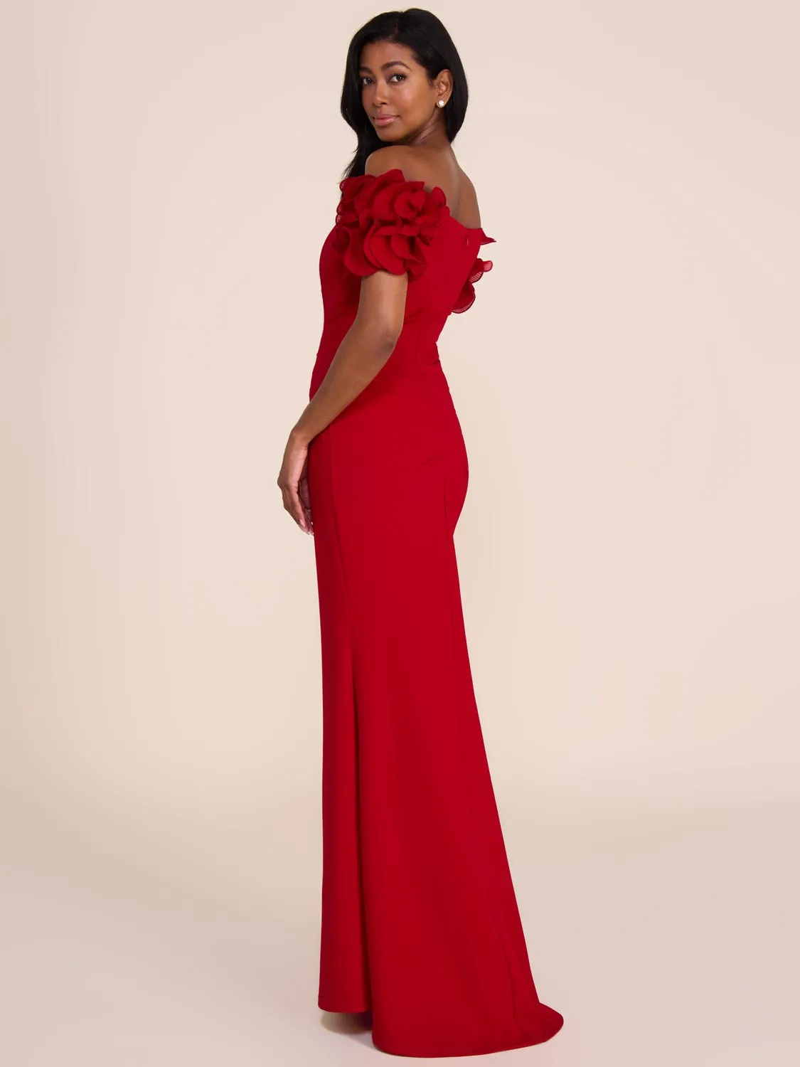 Off-The-Shoulder Gown With Chiffon Rosettes fresh natural