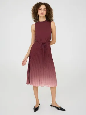 Ombre Mock Neck Pleated Midi Dress fashion element
