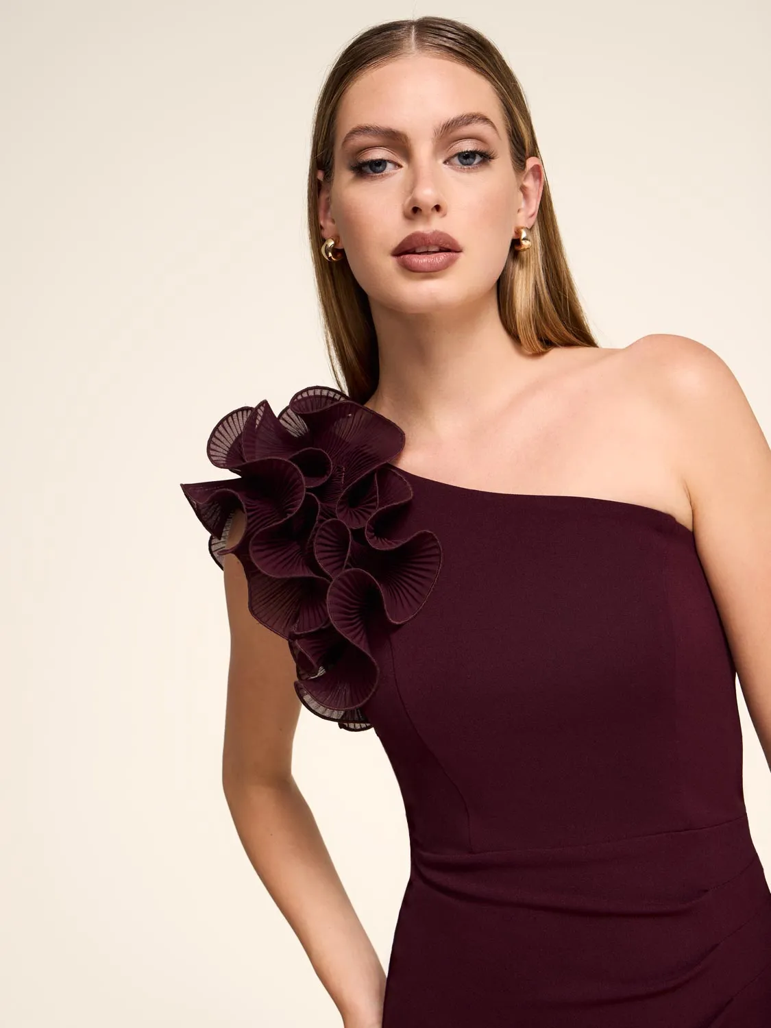 One-Shoulder Gown With Chiffon Ruffle sustainable wear