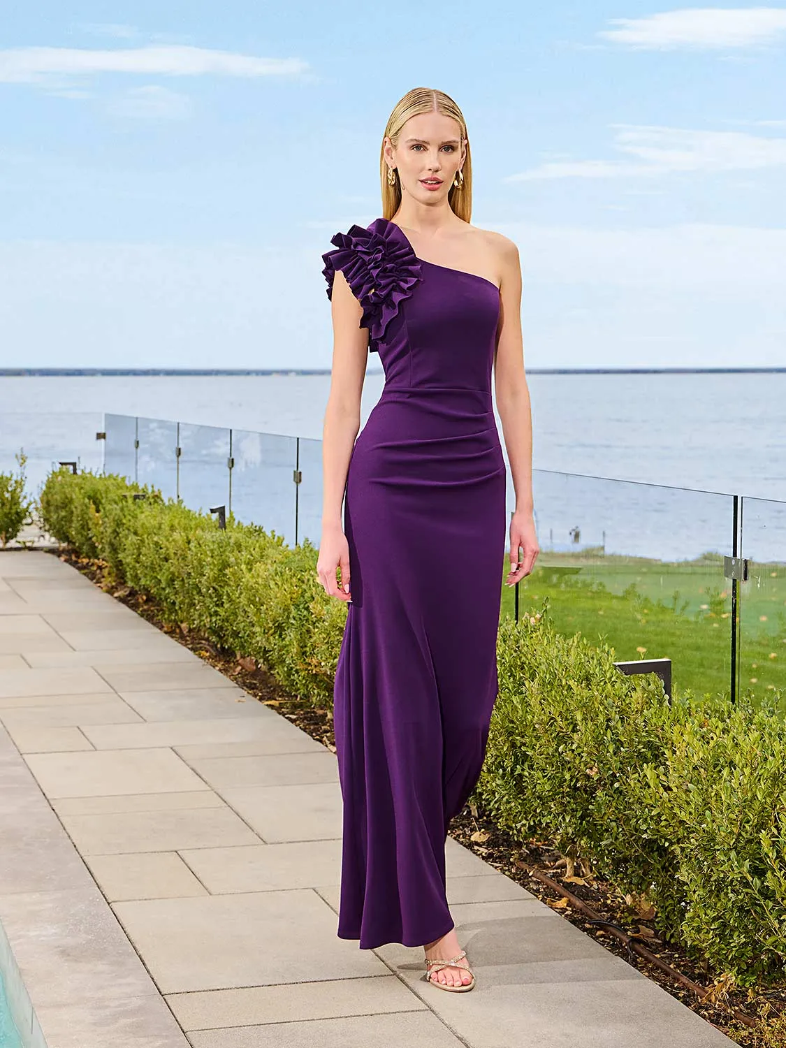 One-Shoulder Gown With Rosette Detail outdoor fun