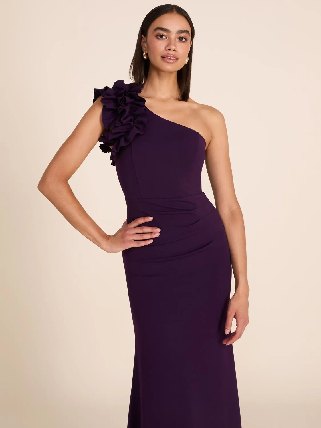 One-Shoulder Gown With Rosette Detail handmade