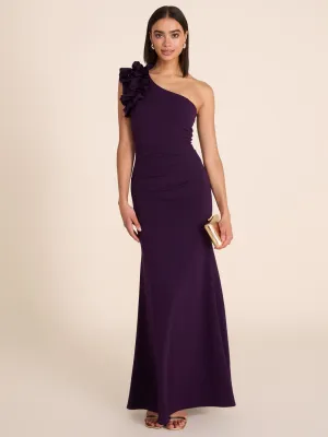 One-Shoulder Gown With Rosette Detail flowing grace