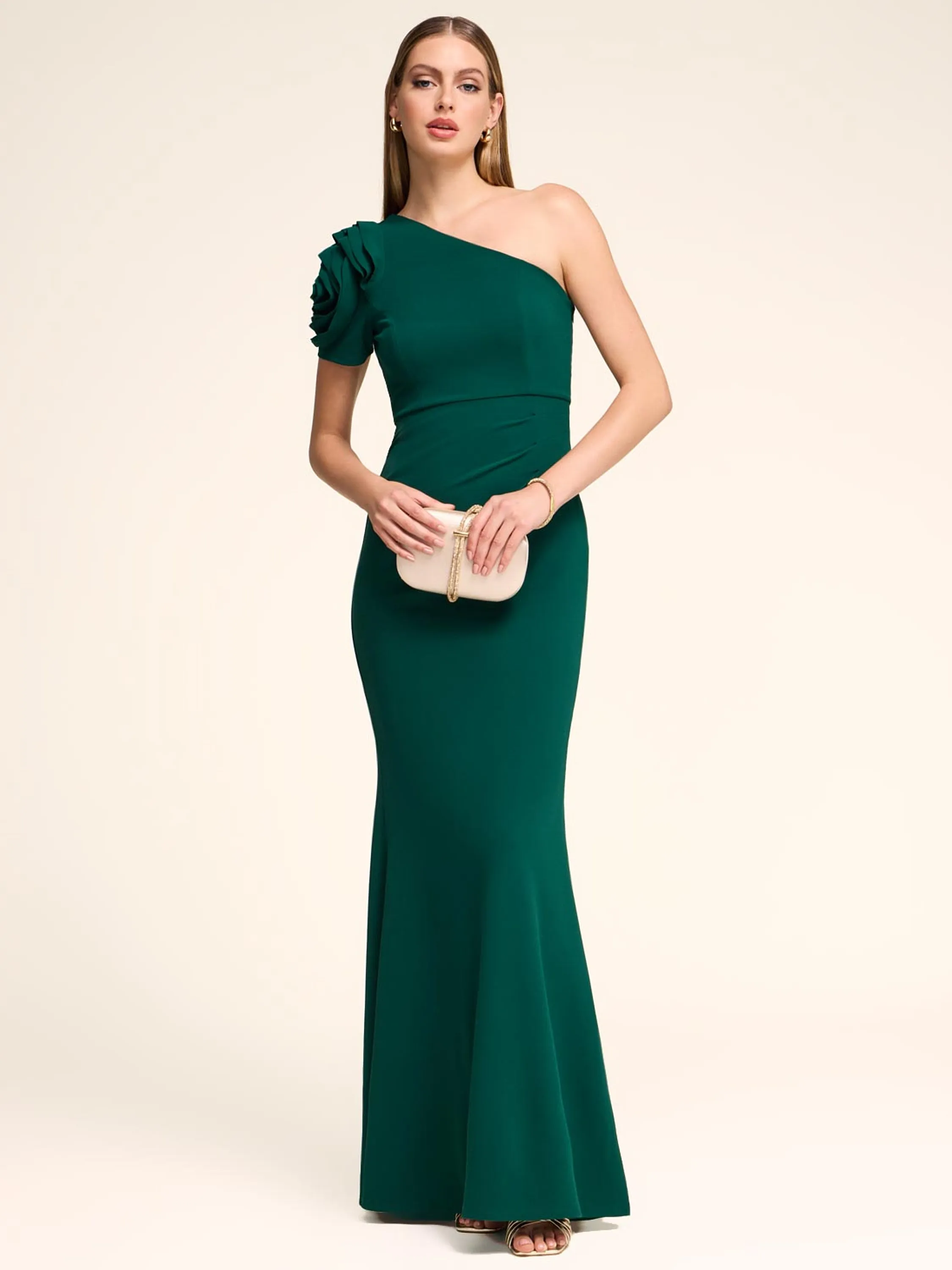 One-Shoulder Rosette Gown artsy style