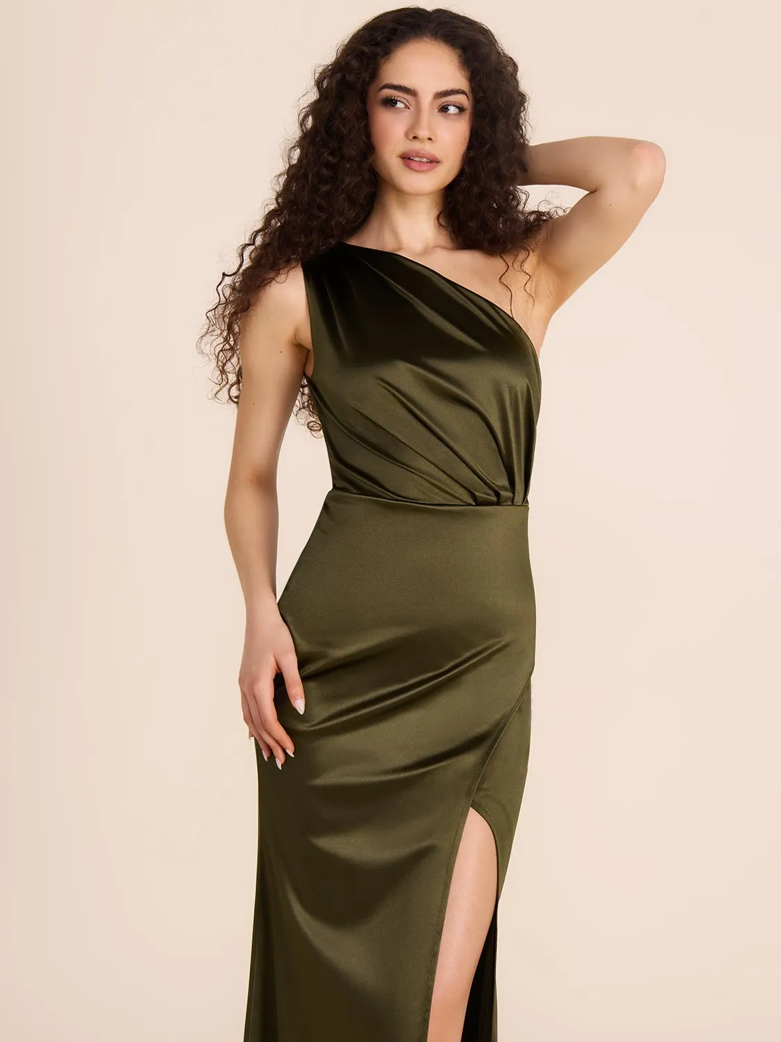 One-Shoulder Satin Gown beach party