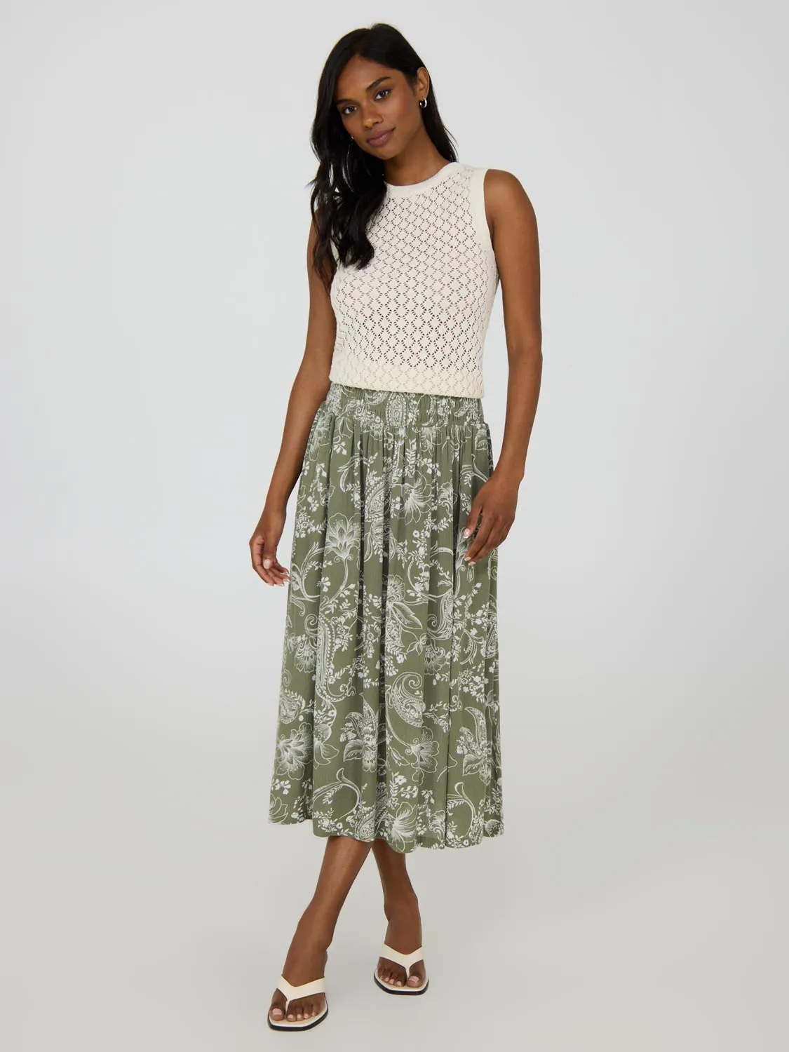 Paisley Crinkle Gauze Midi Skirt With Pockets bold vibe