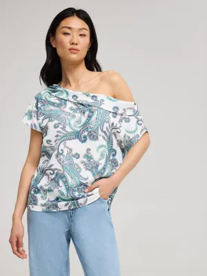 Paisley Off-Shoulder Satin Top Elevated Fit