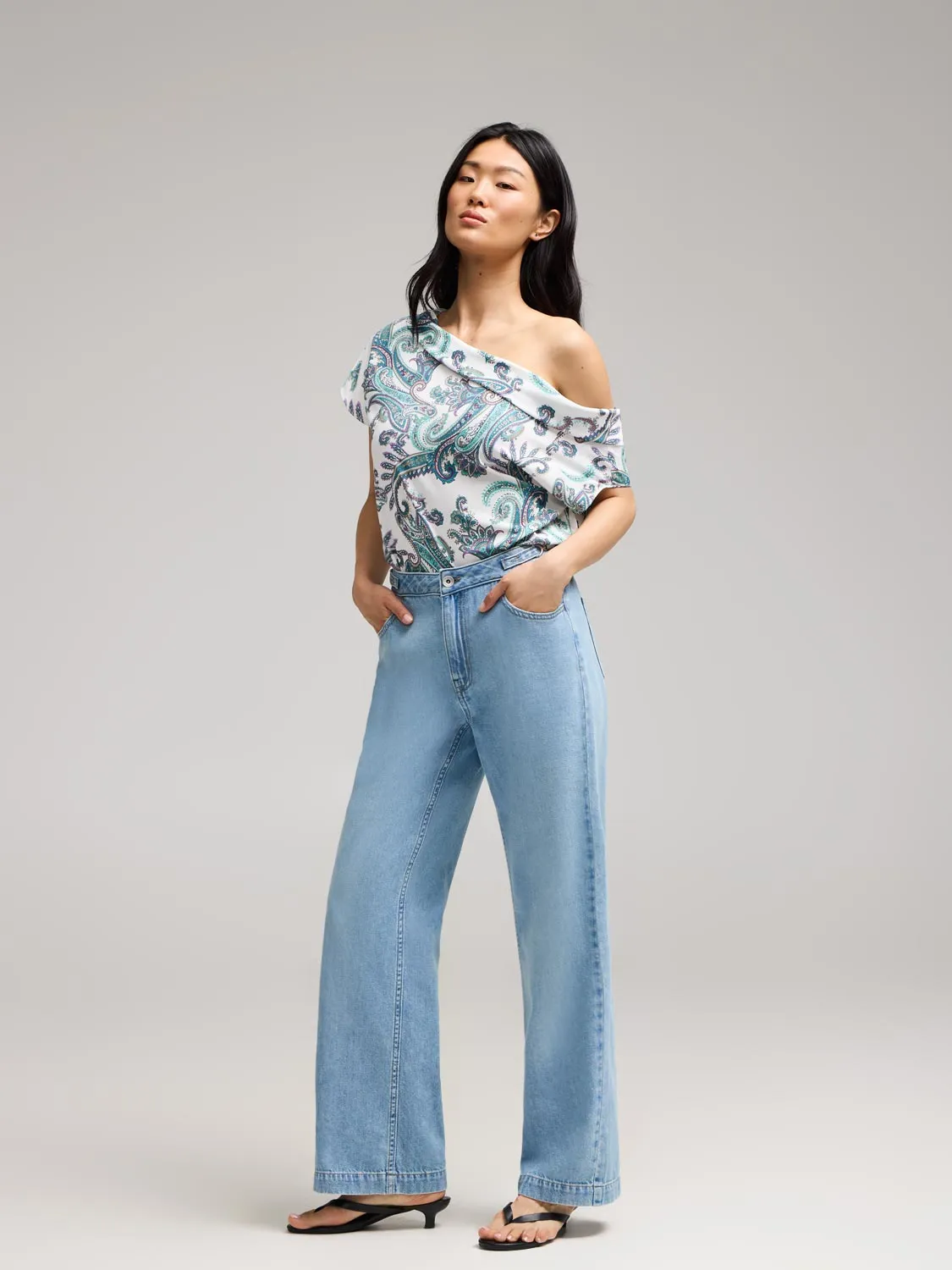 Paisley Off-Shoulder Satin Top Easy Combo
