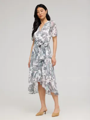 Paisley Print Cross-Front High-Low Midi Dress natural vibe