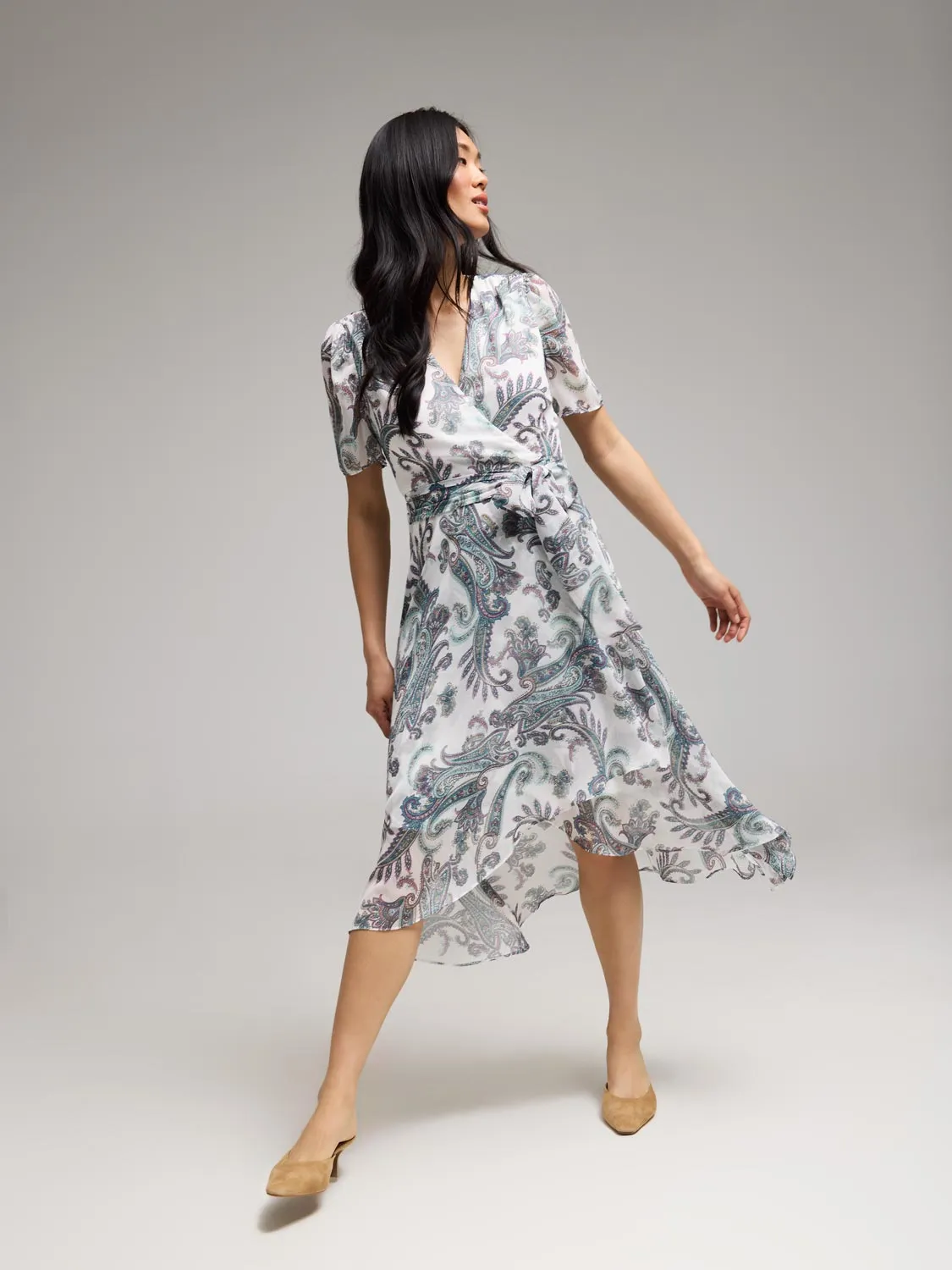 Paisley Print Cross-Front High-Low Midi Dress comfort experience