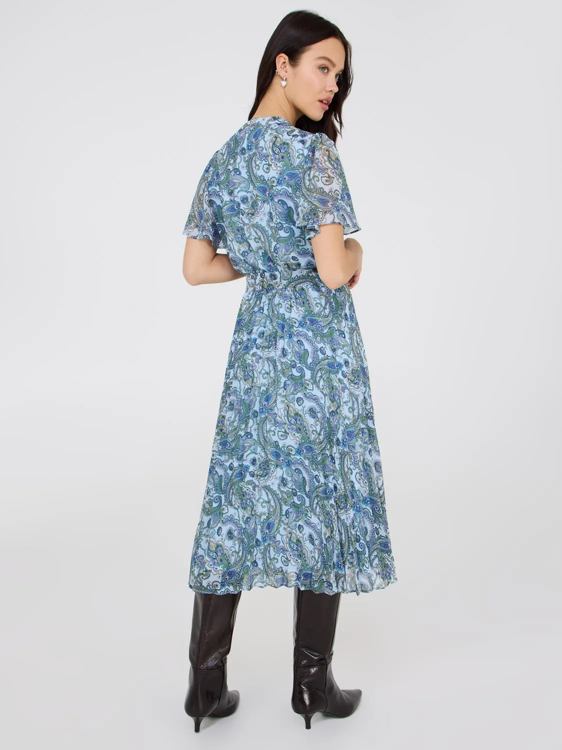 Paisley Print Pleated Chiffon Dress urban feel