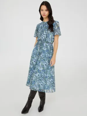 Paisley Print Pleated Chiffon Dress natural style