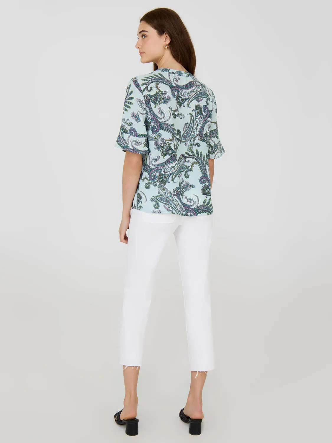 Paisley Print Split Neck Chiffon Blouse Outdoor Style