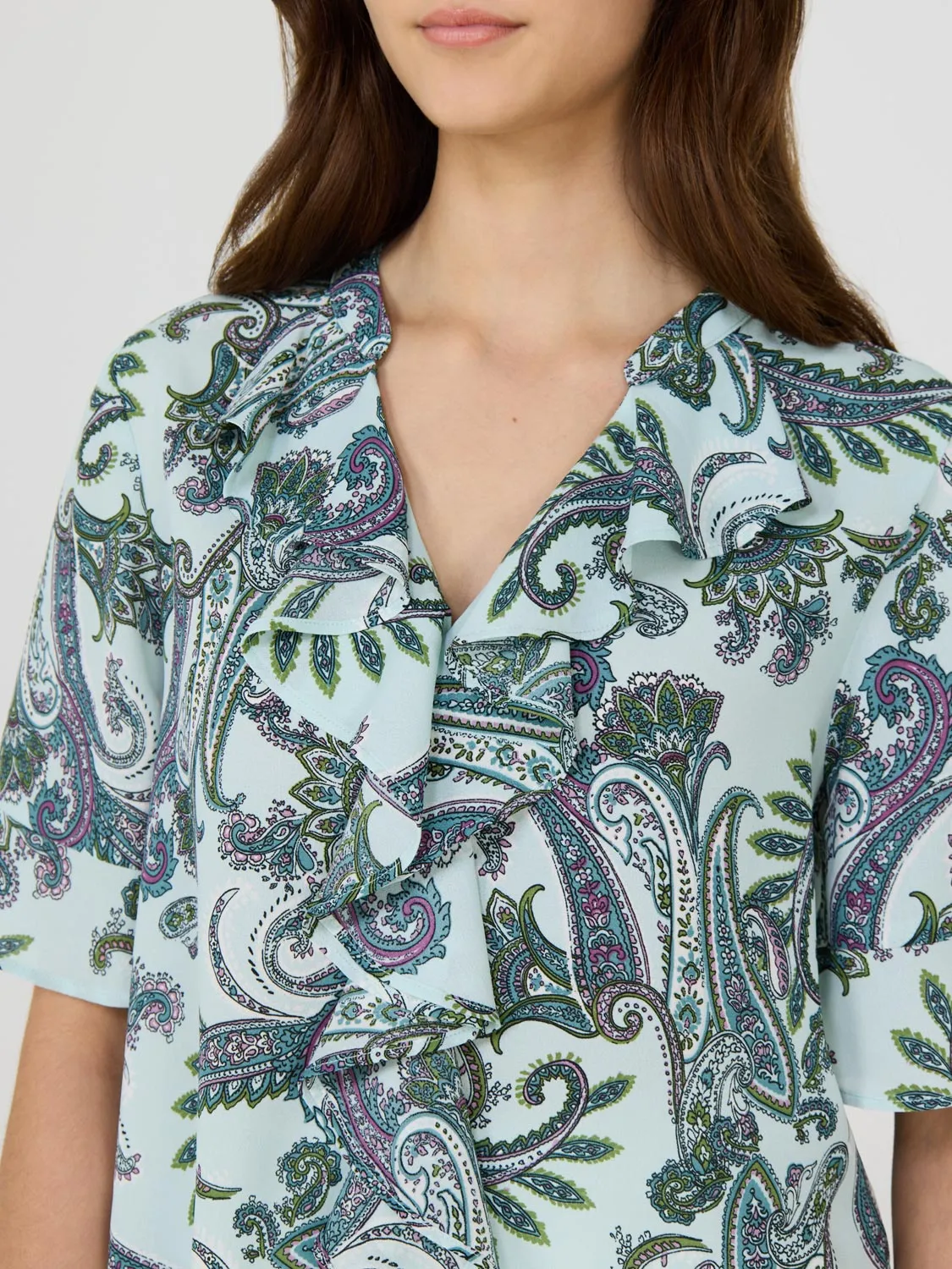 Paisley Print Split Neck Chiffon Blouse Retro Mood