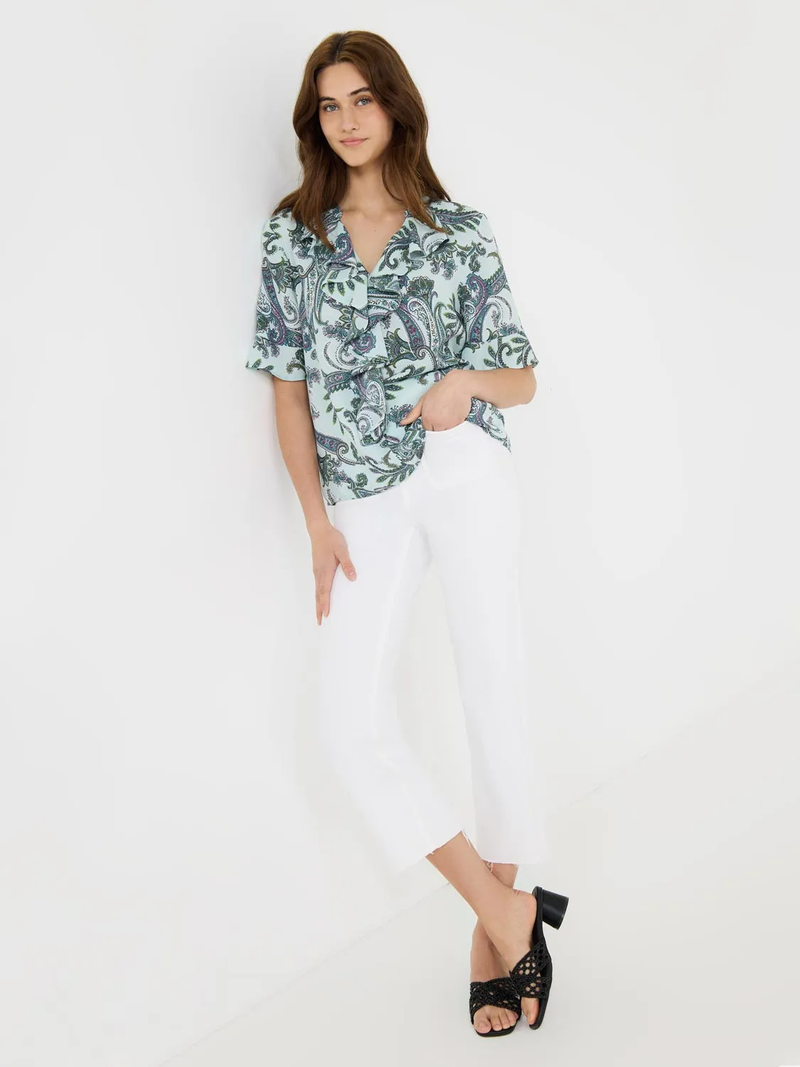 Paisley Print Split Neck Chiffon Blouse Off Duty
