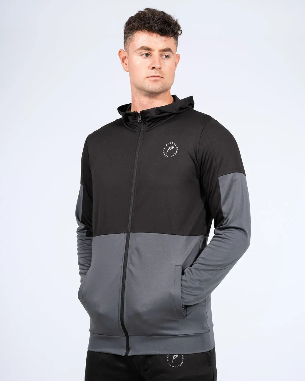Parell Evolve Tall Zip Up Panel Hoodie (black/grey) campus mood