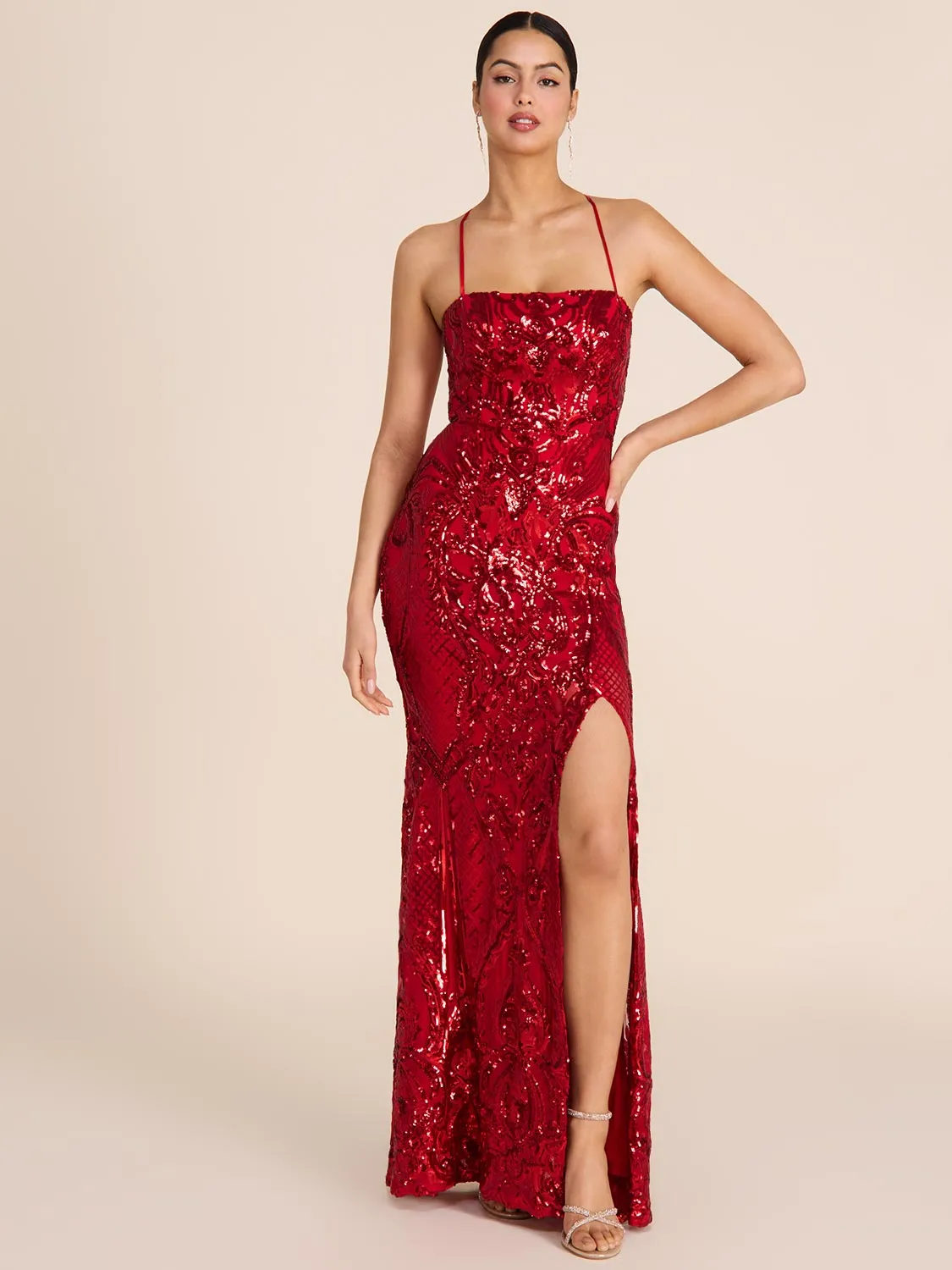 Patterned Sequin On Mesh Gown stage show