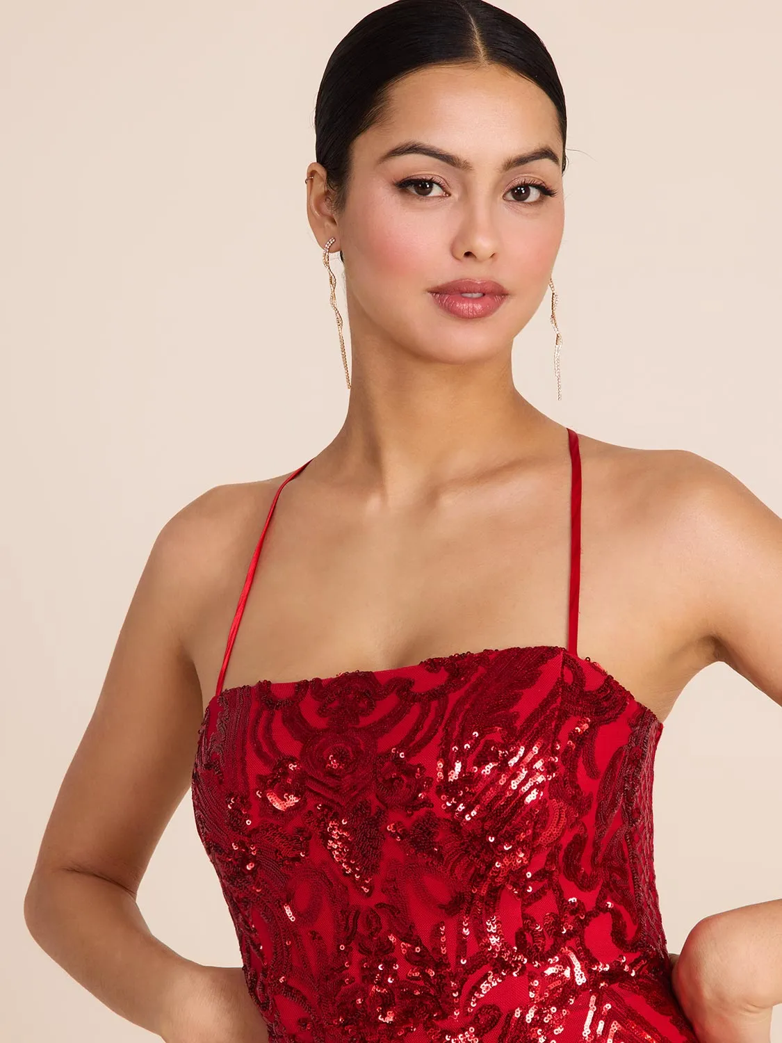 Patterned Sequin On Mesh Gown graduation look