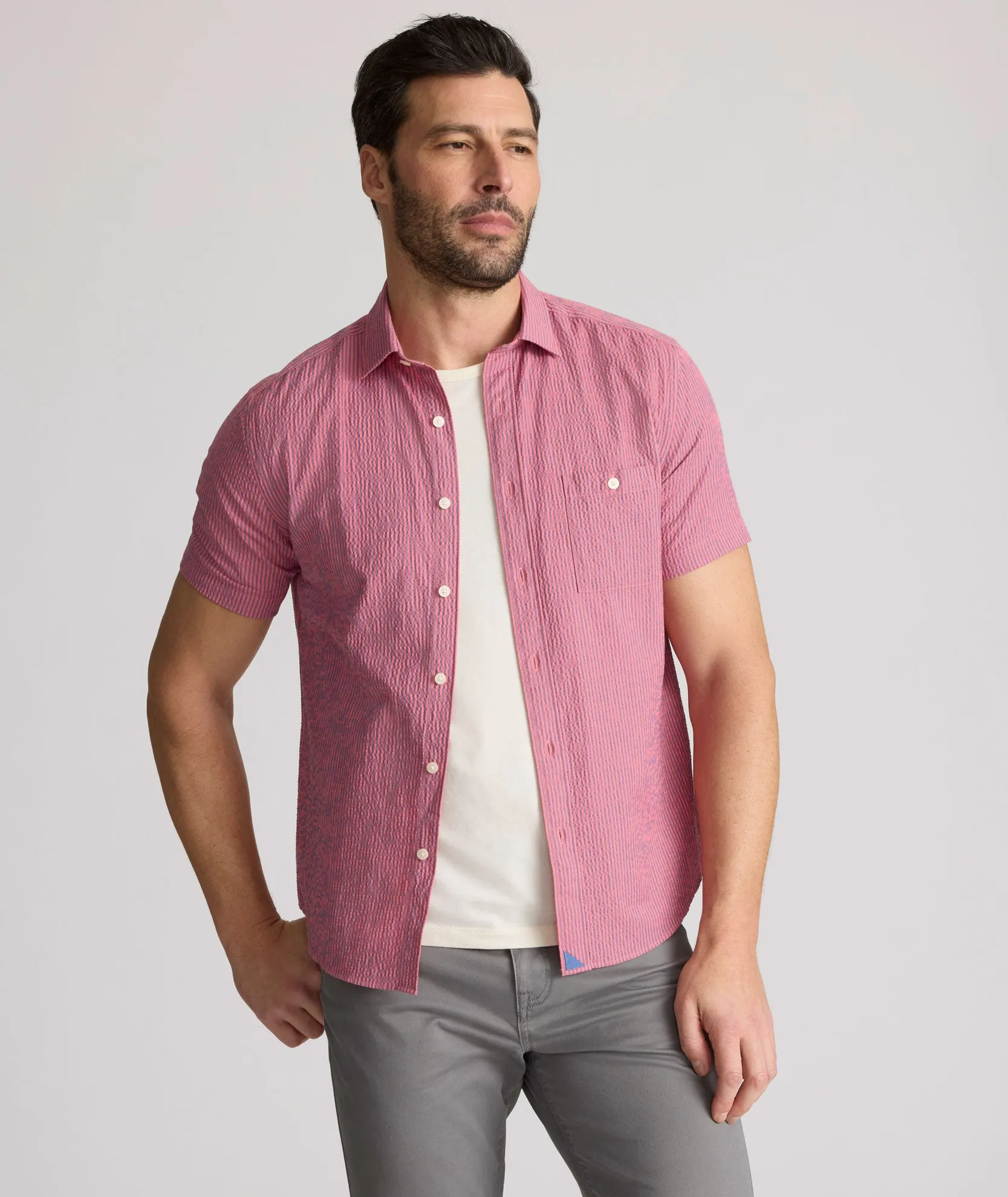 Performance Short-Sleeve Seersucker Shirt Breath Soft