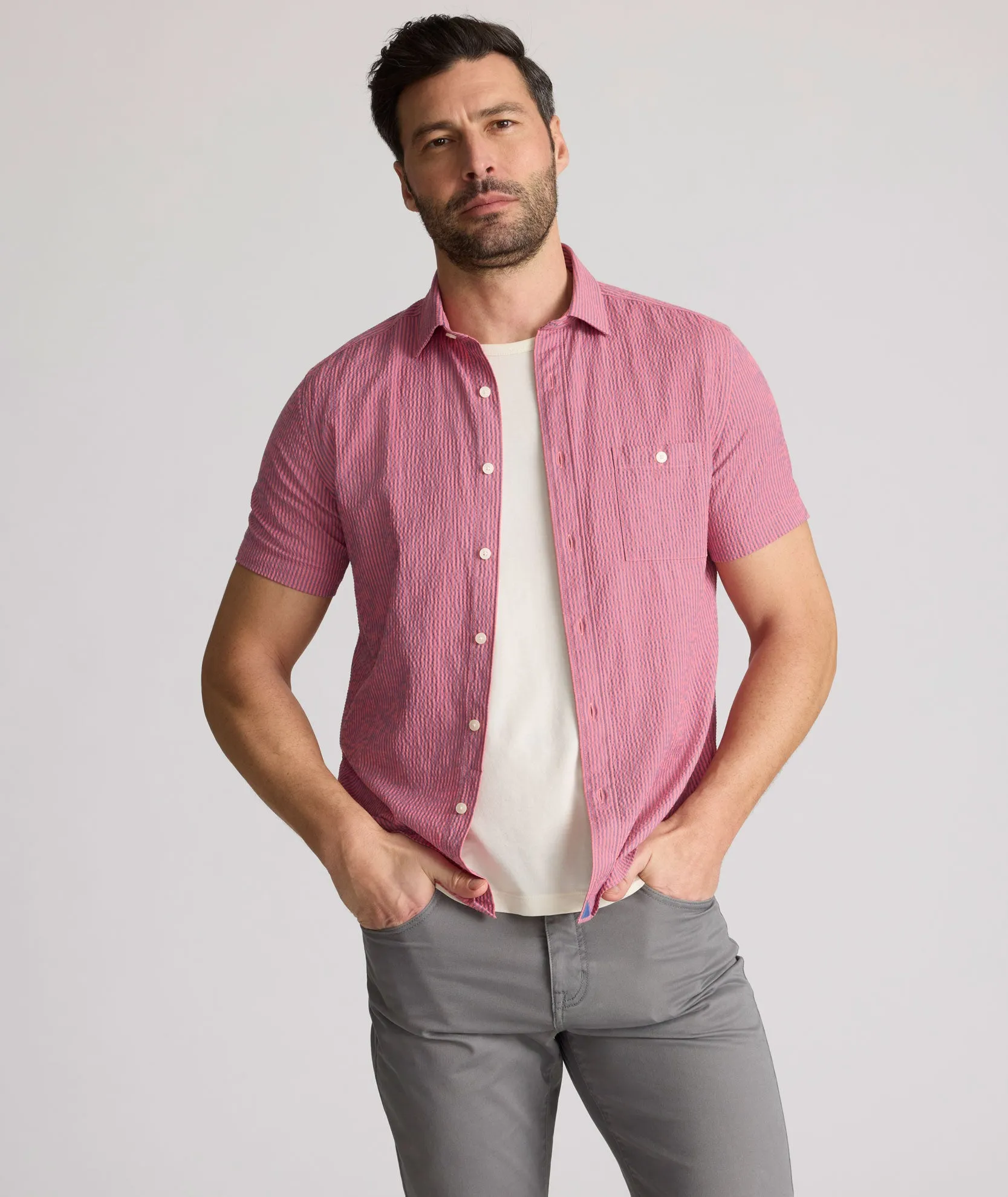 Performance Short-Sleeve Seersucker Shirt Mood Layer