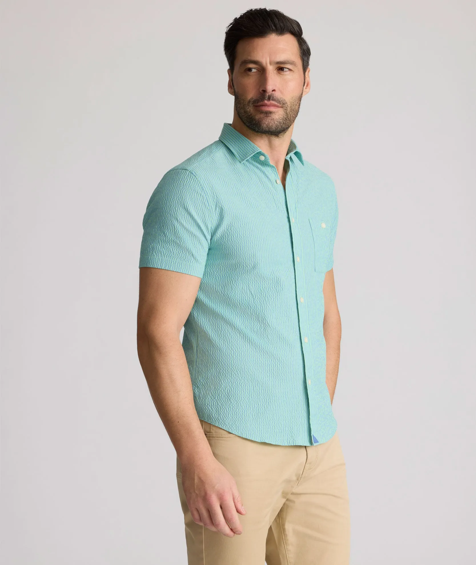 Performance Short-Sleeve Seersucker Shirt Move Easy
