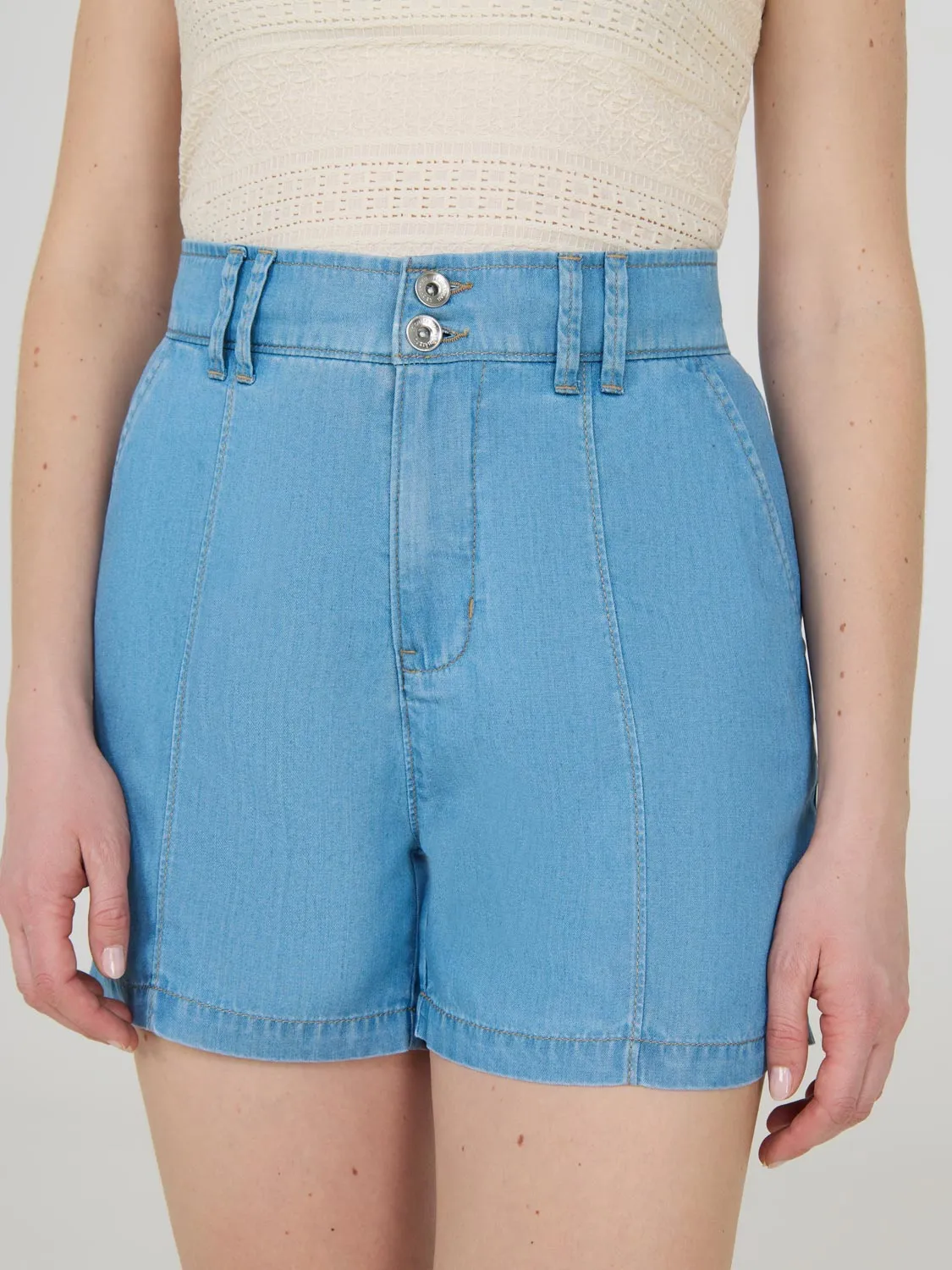 Pintuck Denim Shorts soft durable
