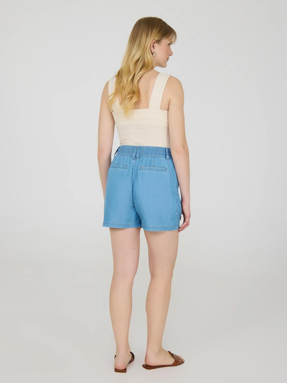 Pintuck Denim Shorts trendy essential