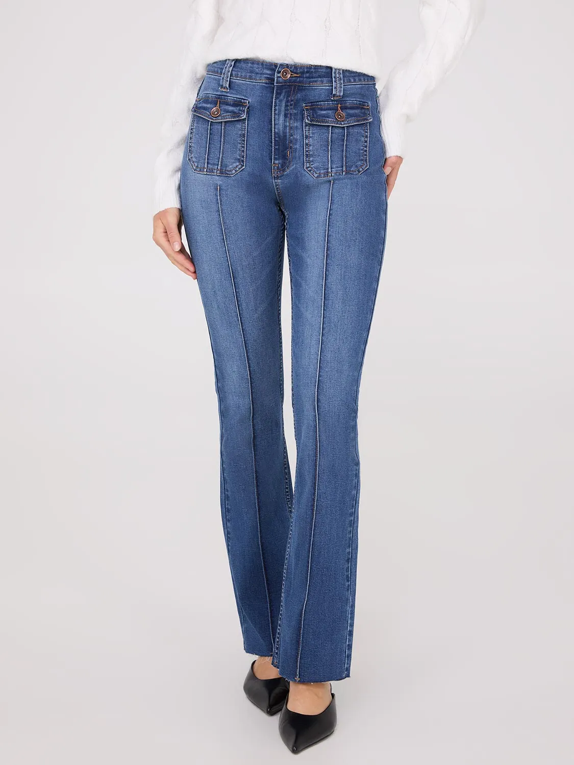 Pintuck Front Bootcut Jeans soft durable