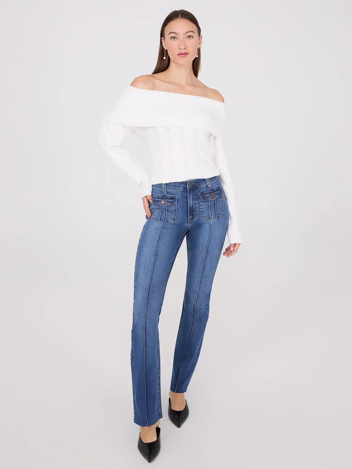 Pintuck Front Bootcut Jeans casual trend