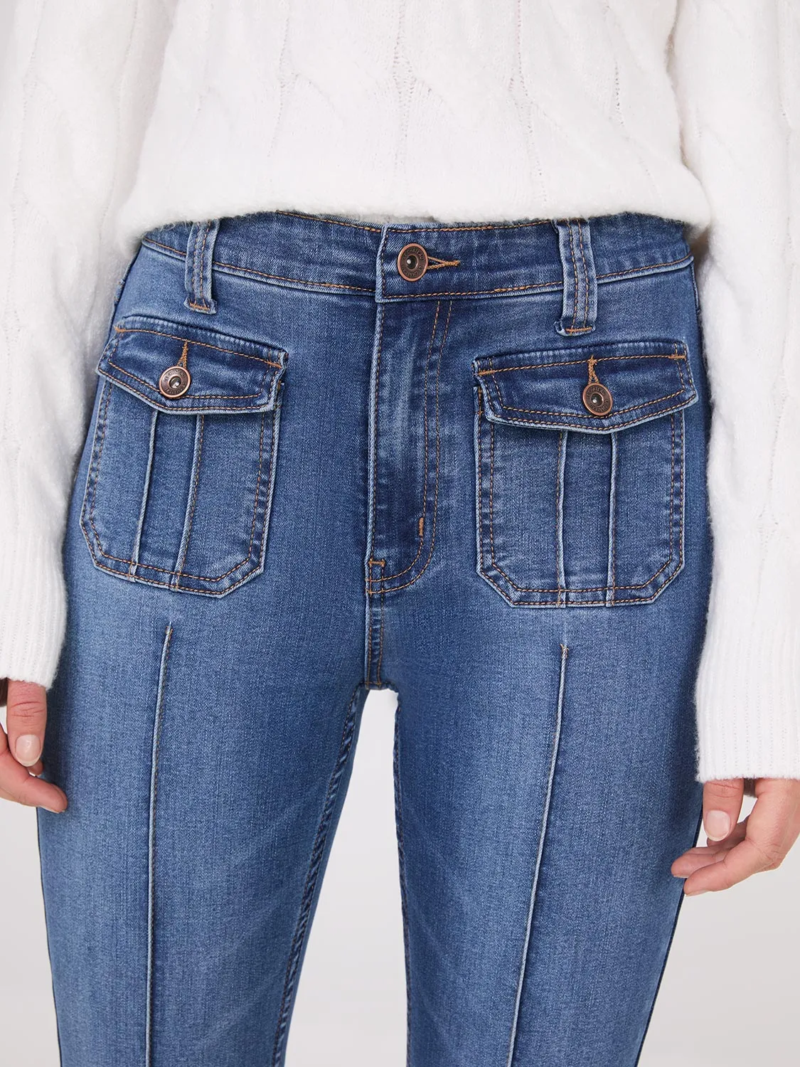 Pintuck Front Bootcut Jeans multi choice