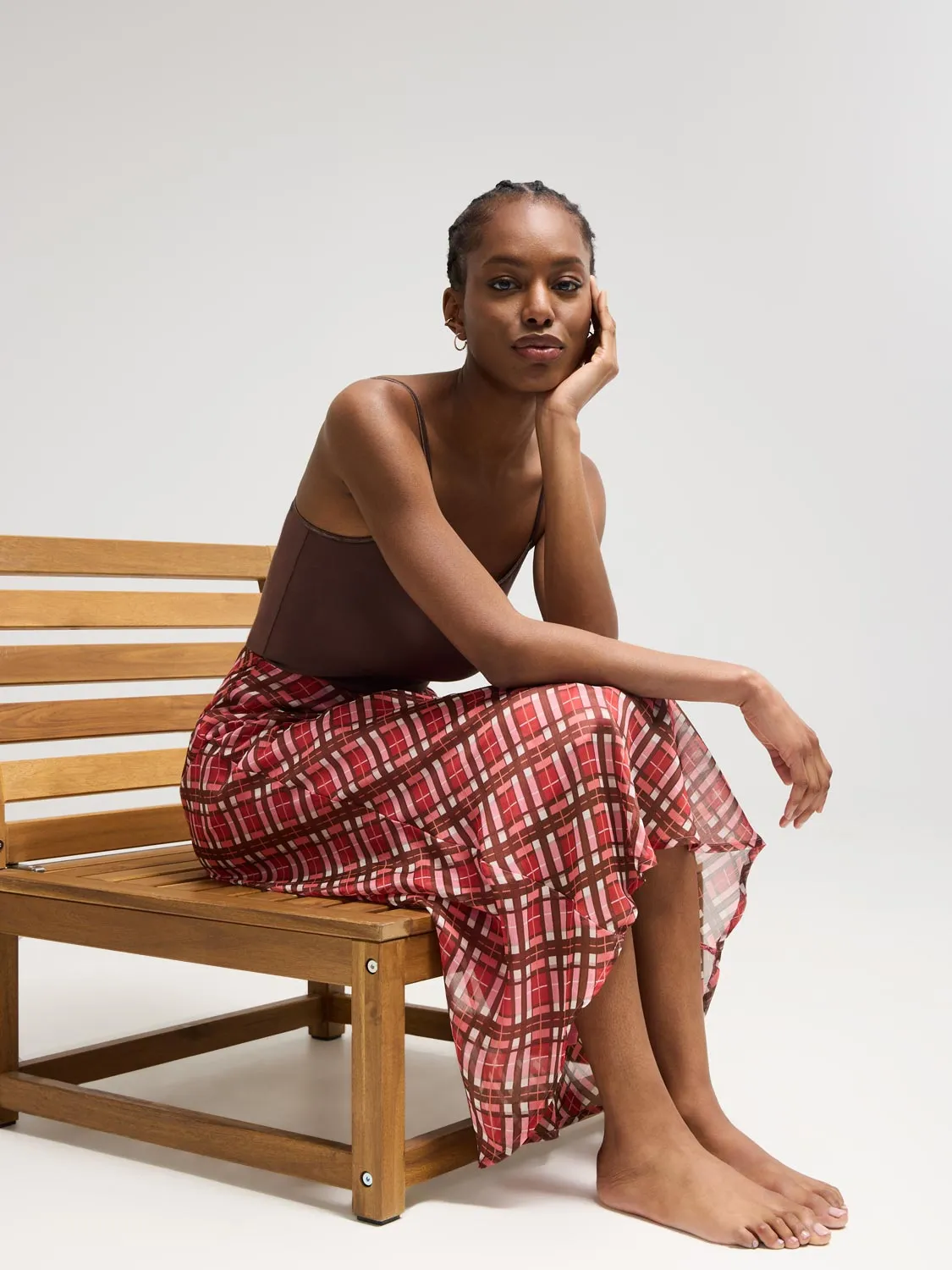 Plaid Chiffon Skirt elegant line