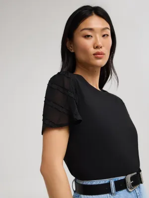 Plaid Chiffon Sleeve T-Shirt Minimal Moves