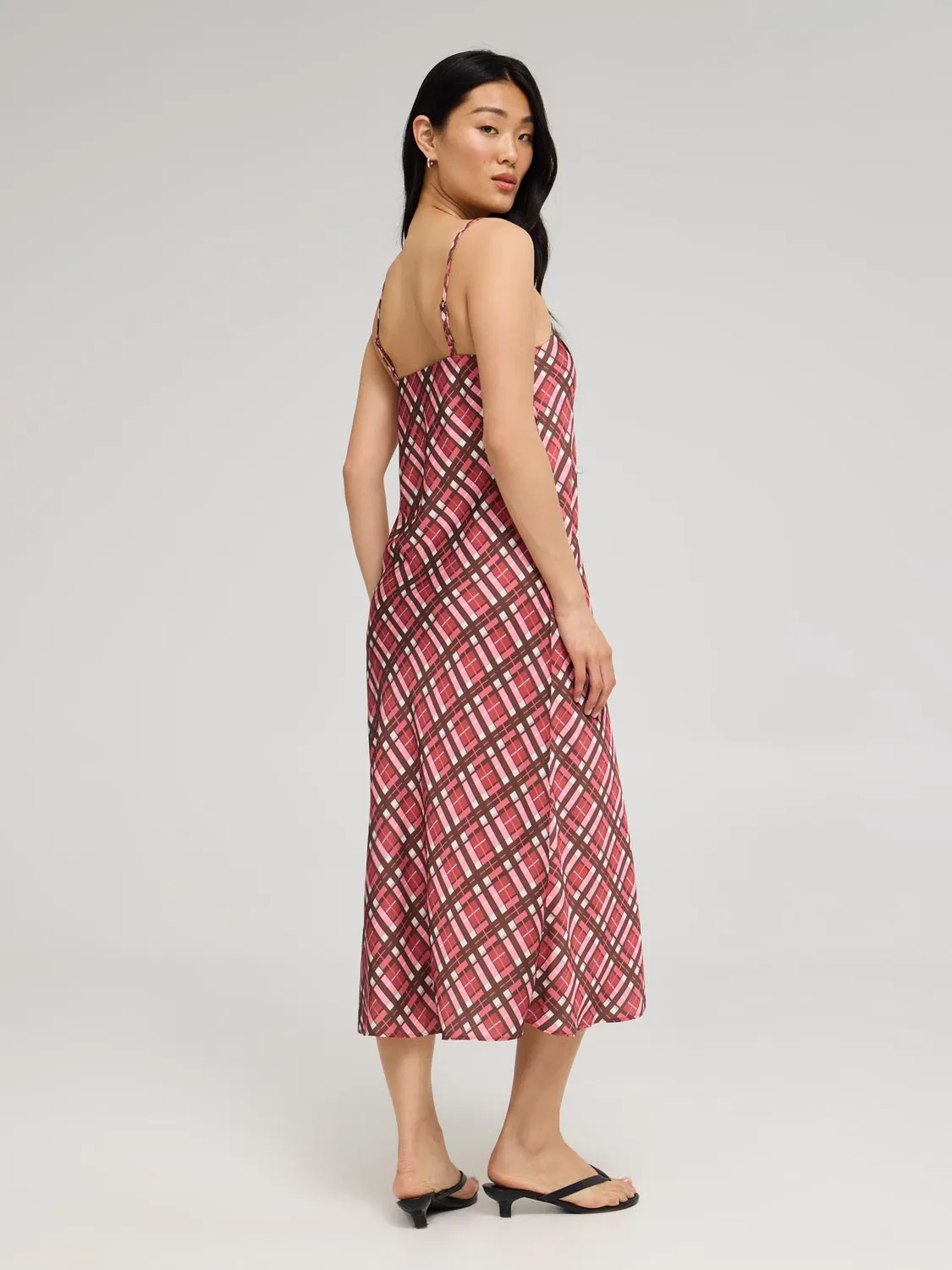 Plaid Midi Satin Slip Dress easy match