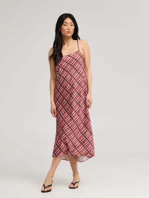 Plaid Midi Satin Slip Dress light comfy