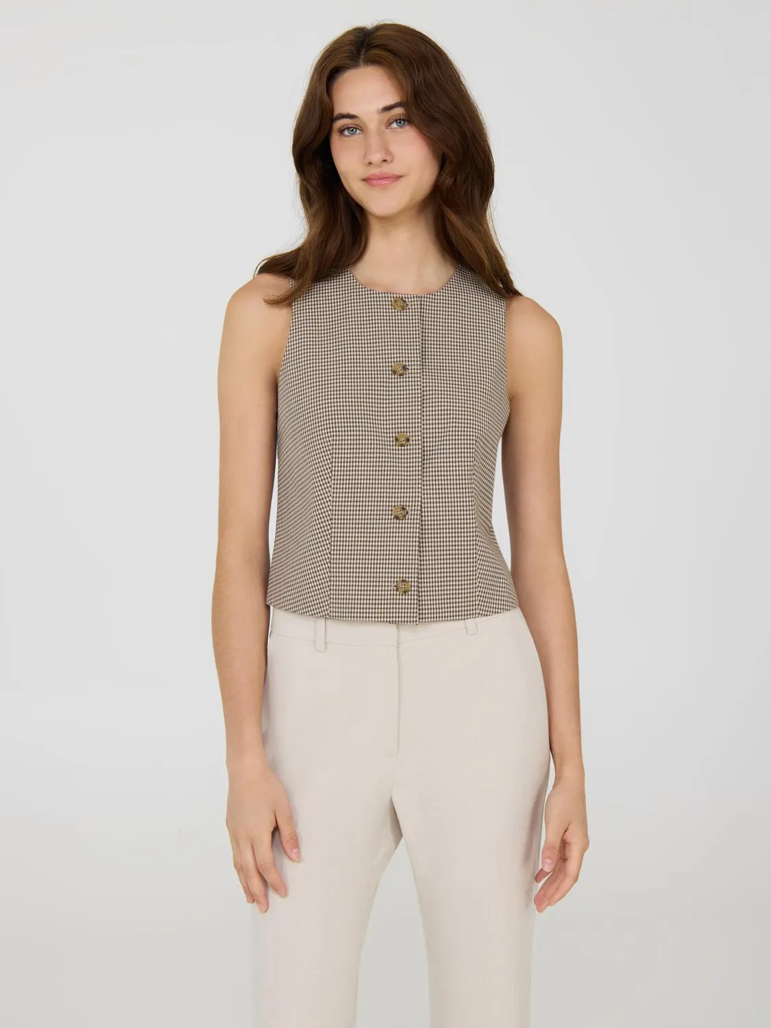 Plaid Sleeveless Button-Front Vest warm weather