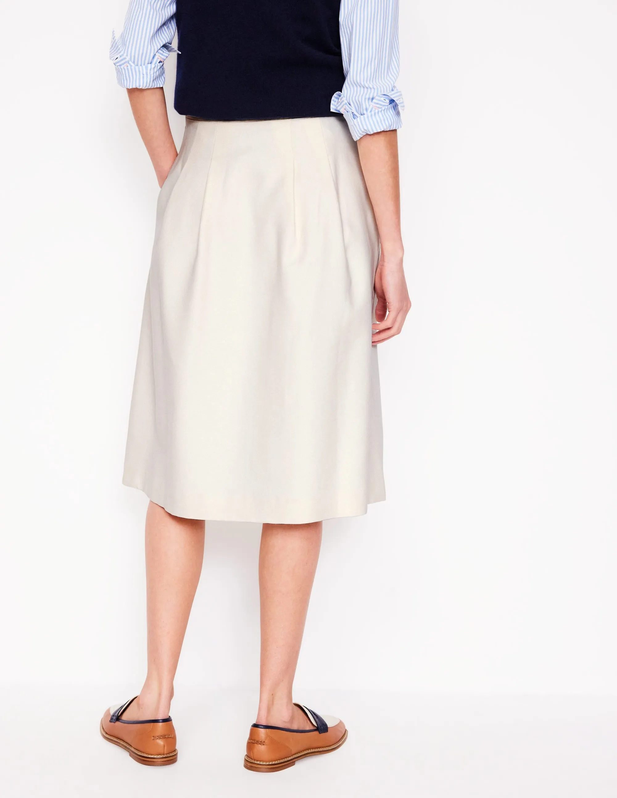 Pleat Detail Midi Skirt-Ivory sweet look