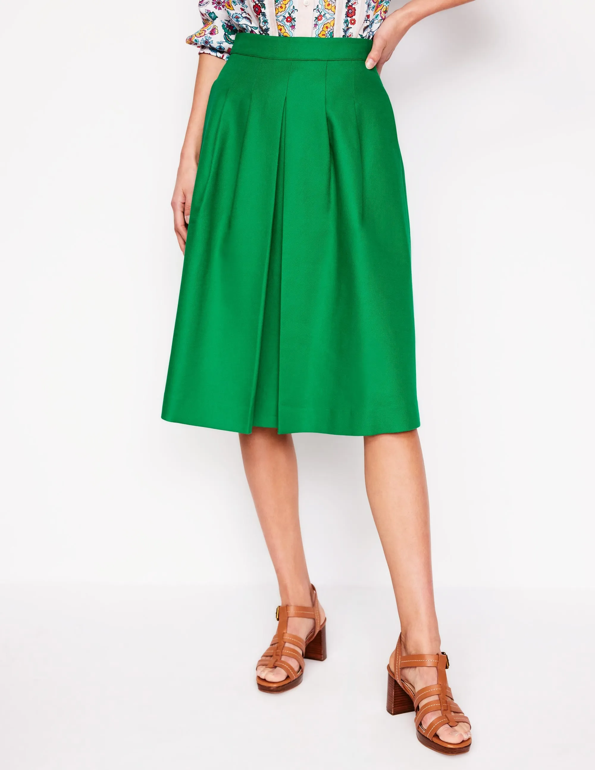 Pleat Detail Midi Skirt-Rich Emerald layered design