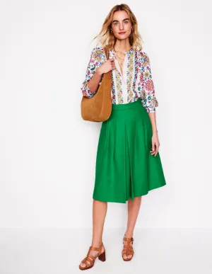 Pleat Detail Midi Skirt-Rich Emerald romantic trip