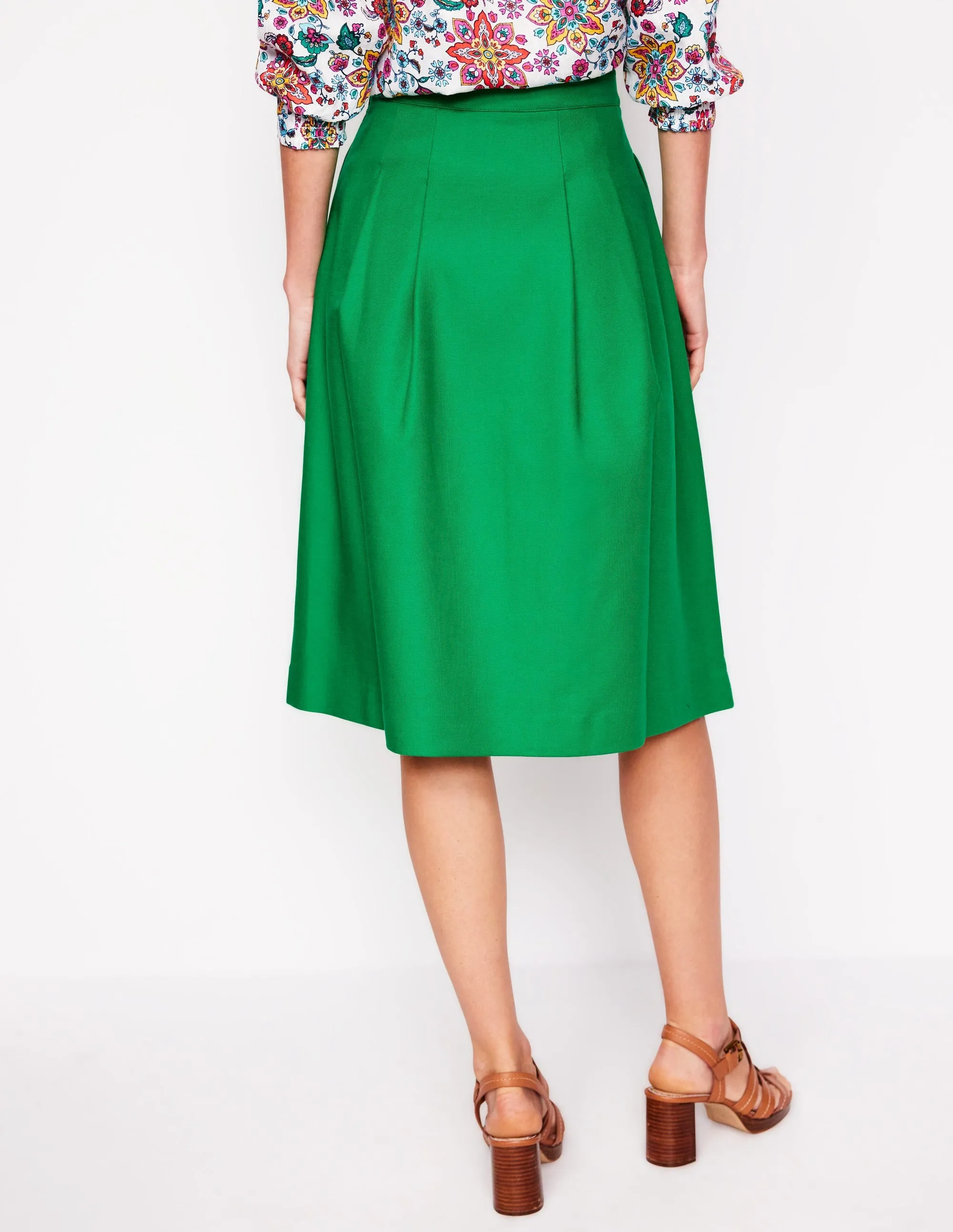 Pleat Detail Midi Skirt-Rich Emerald simple neat