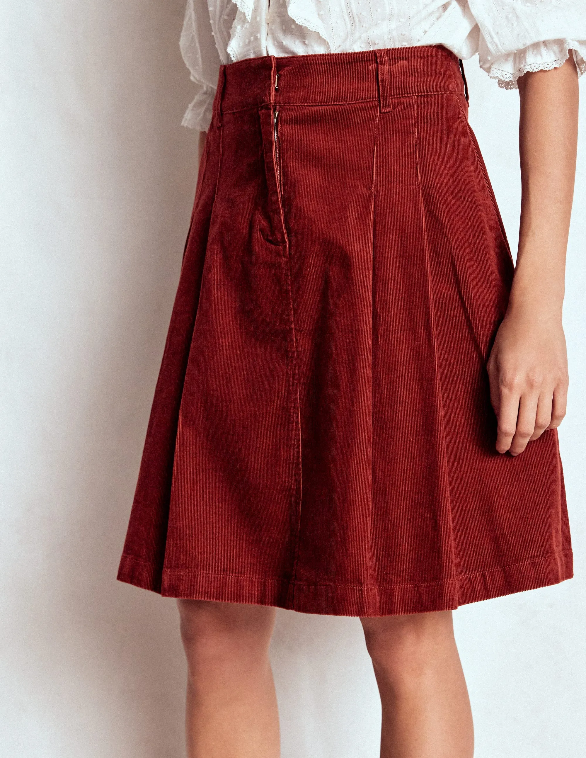 Pleated Cord Skirt-Fired Brick spring new