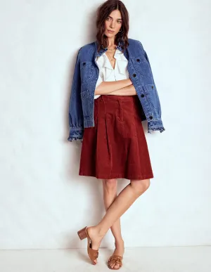 Pleated Cord Skirt-Fired Brick easy elegance