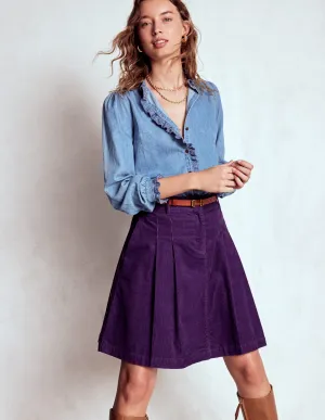 Pleated Cord Skirt-Mystical Purple daily wear