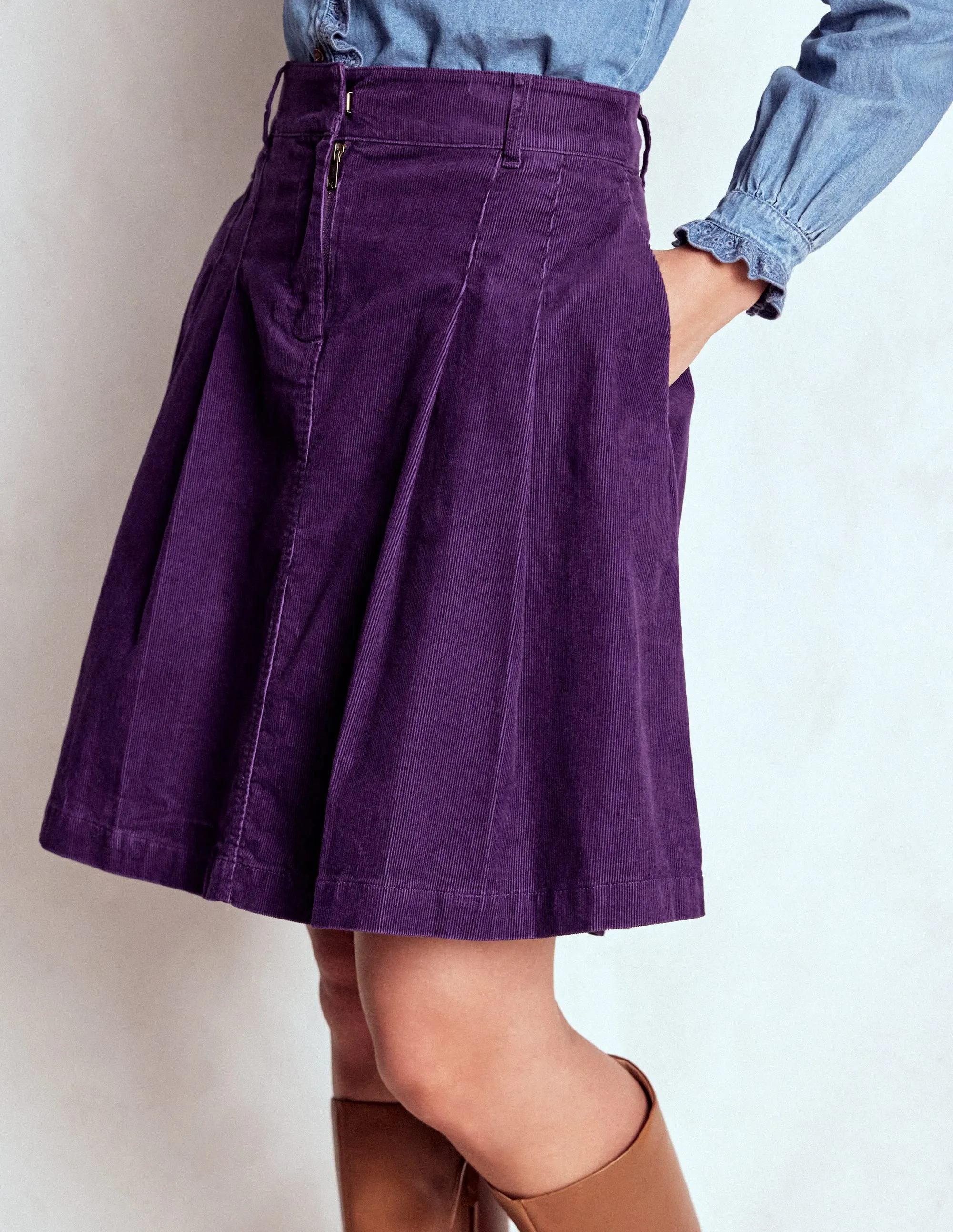 Pleated Cord Skirt-Mystical Purple free match