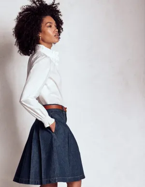 Pleated Denim Skirt-Indigo energetic vibe