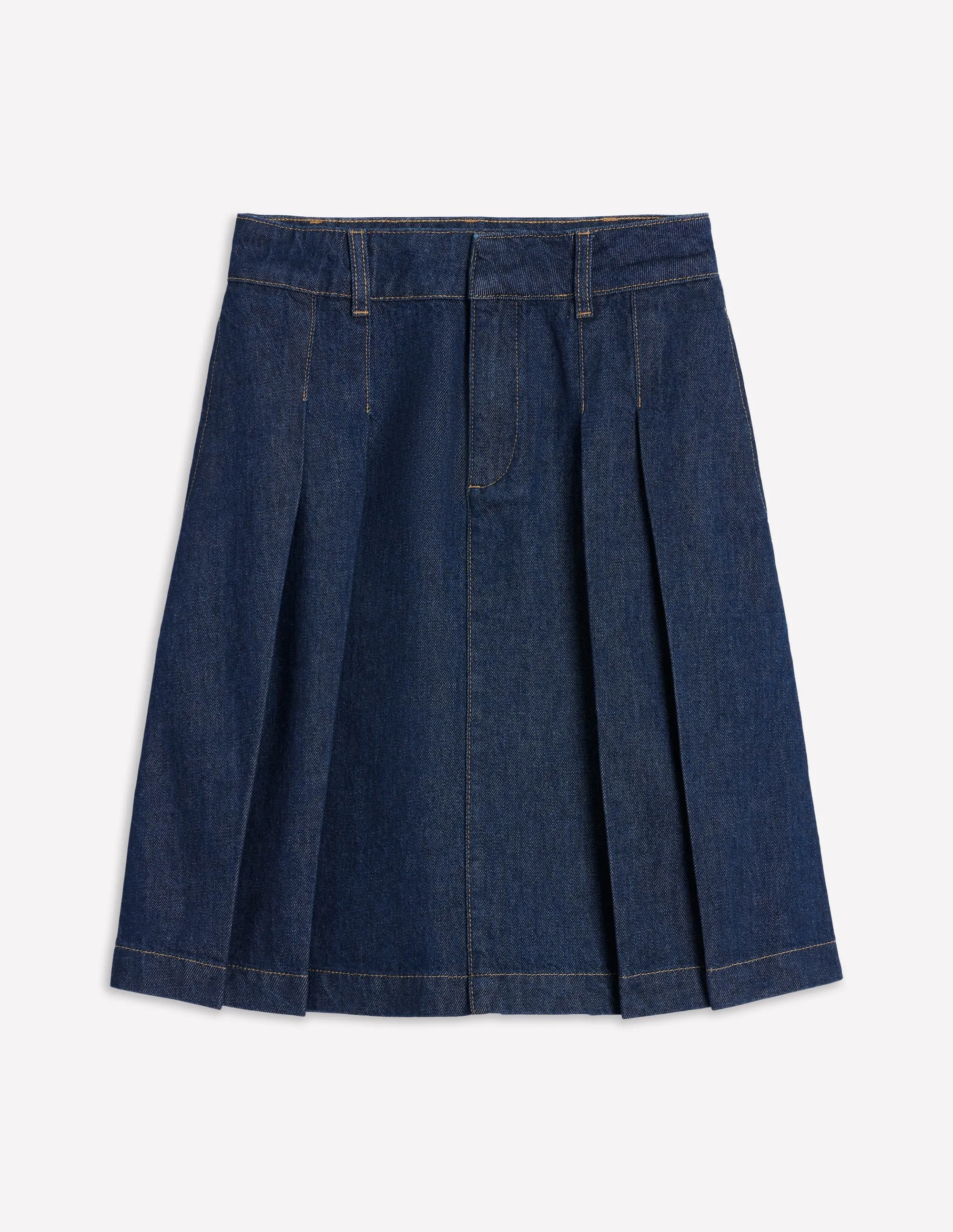 Pleated Denim Skirt-Indigo trend front