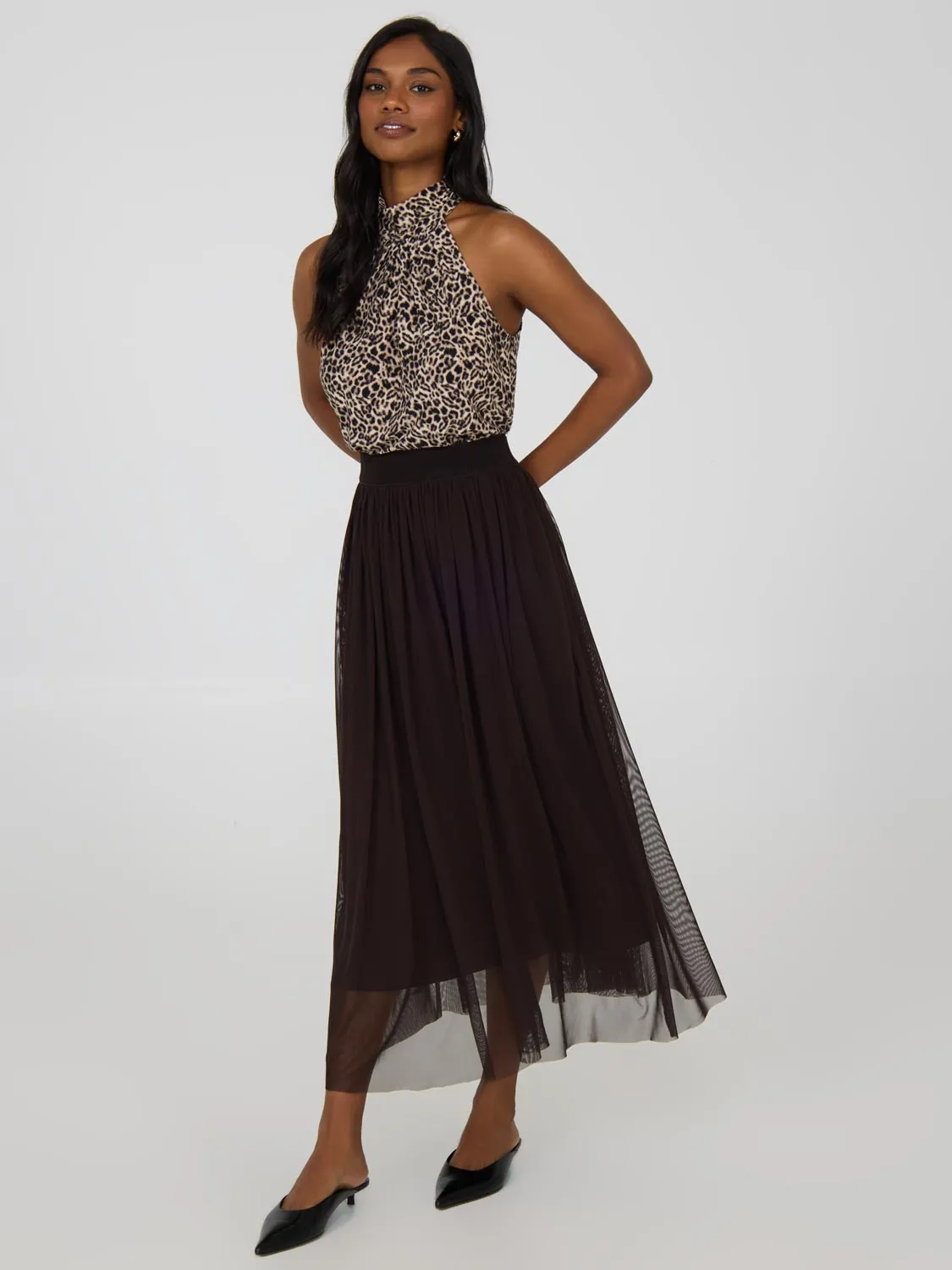 Pleated Mesh Skirt natural feel